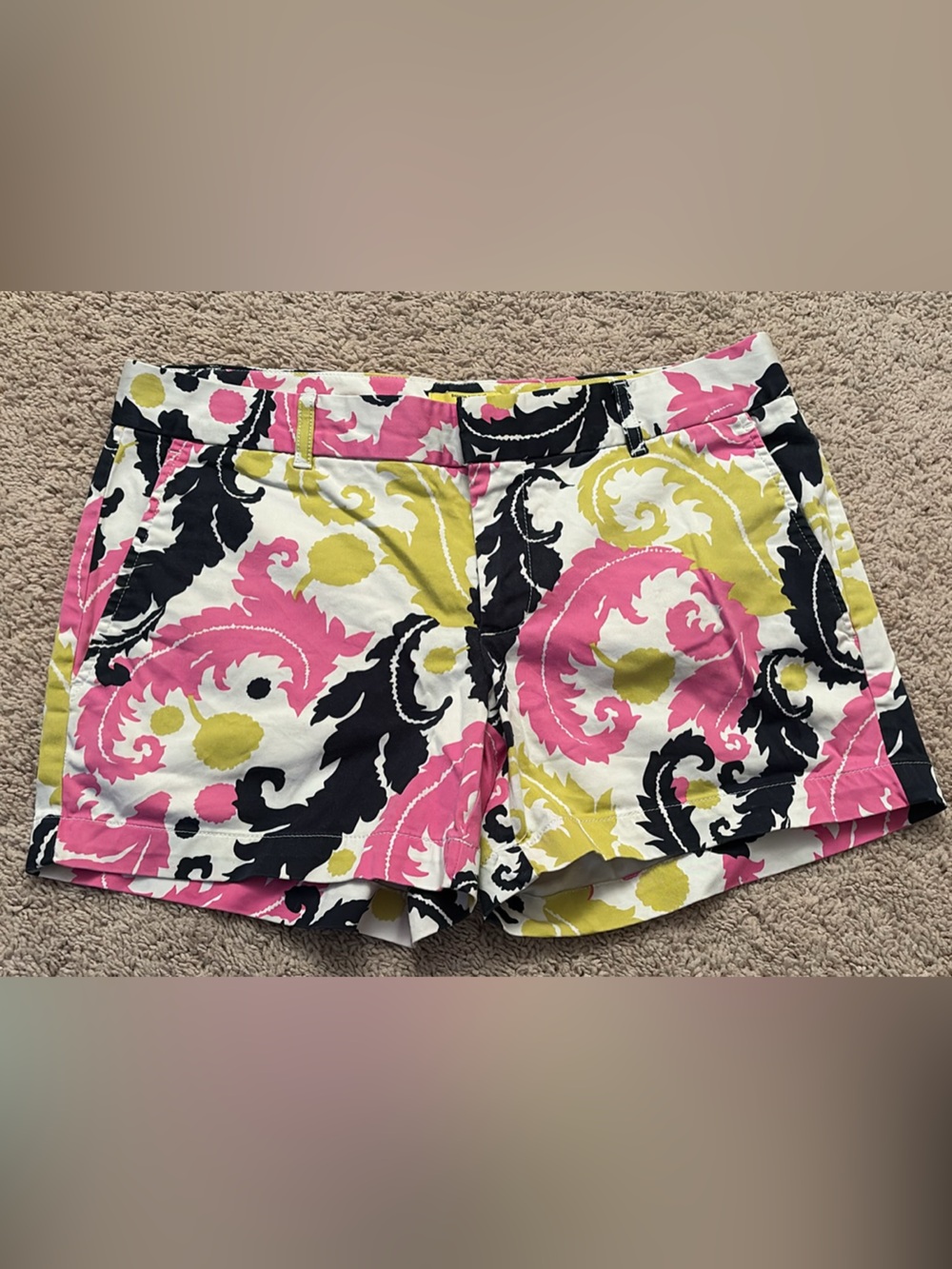 Banana Republic Pink, Yellow & Black Printed Cotton Bermuda Shorts